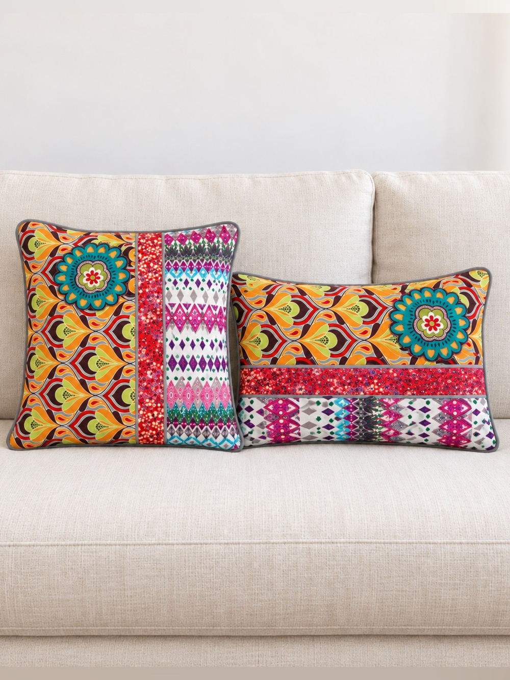 Karma Living – Boho 100% Cotton Appliqué Pillow Covers – Set of 2
